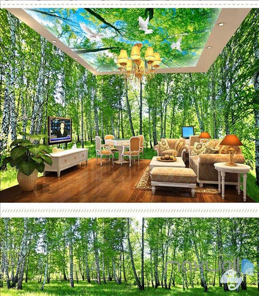 White Birch Forest Theme Space Entire Room Wallpaper Wall Mural Decal