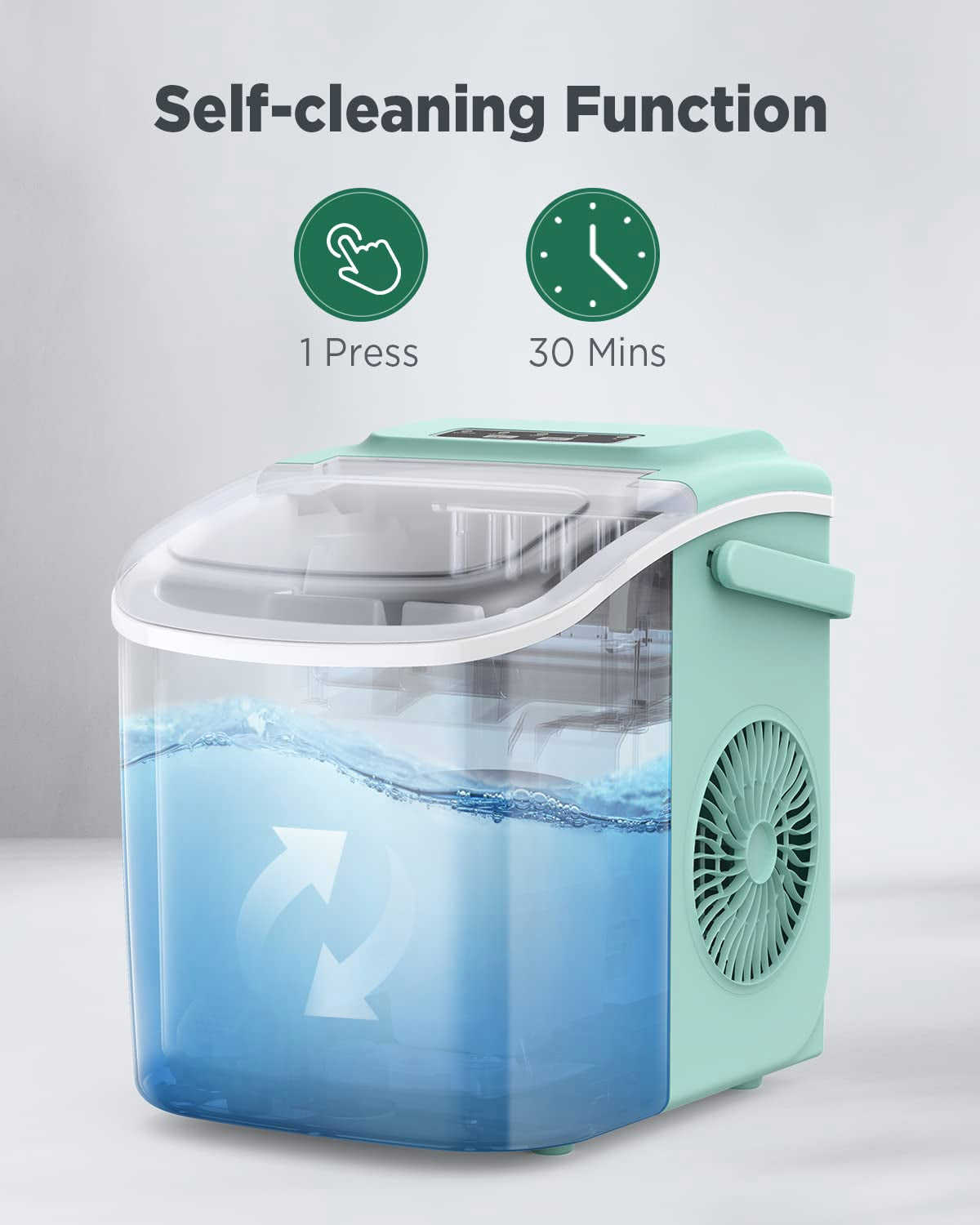 Countertop Ice Maker, 9 Cubes Ready in 6 Mins, 26Lbs in 24Hrs, Self-Cleaning, 2 Sizes of Bullet Ice, Green