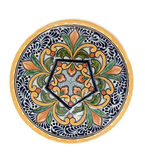 Authentic Talavera Plate with Flowers Geometric Design