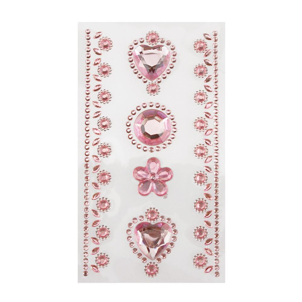 Self-Adhesive Rhinestone Stickers - Circle, Flower, Hearts (6-count)