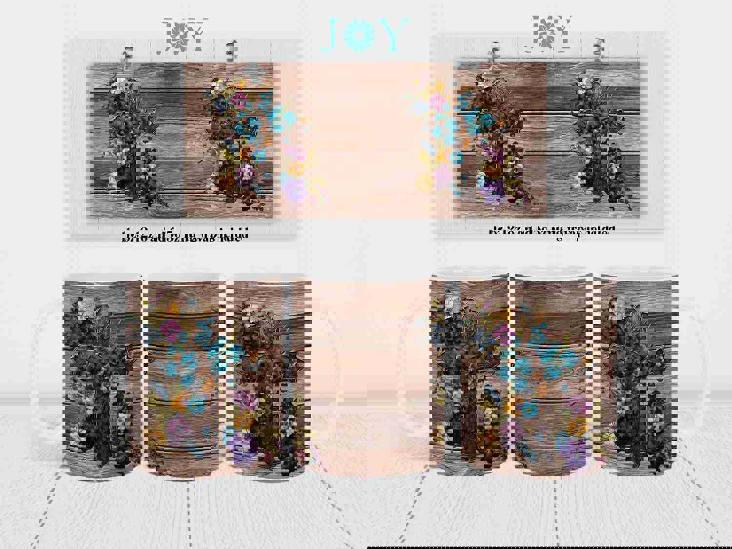 Cross and Flowers Sublimation Mug Template - Digital Download for 11oz, 12oz, 15oz Mugs