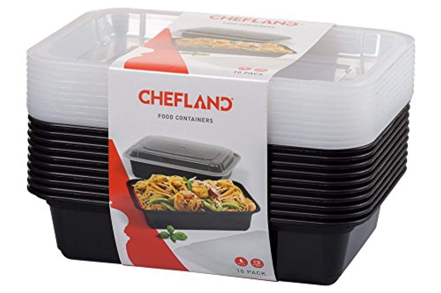 ChefLand 10-Pack Microwavable Plastic Food Container with Lid - Bento Box for Meal Prep & Storage
