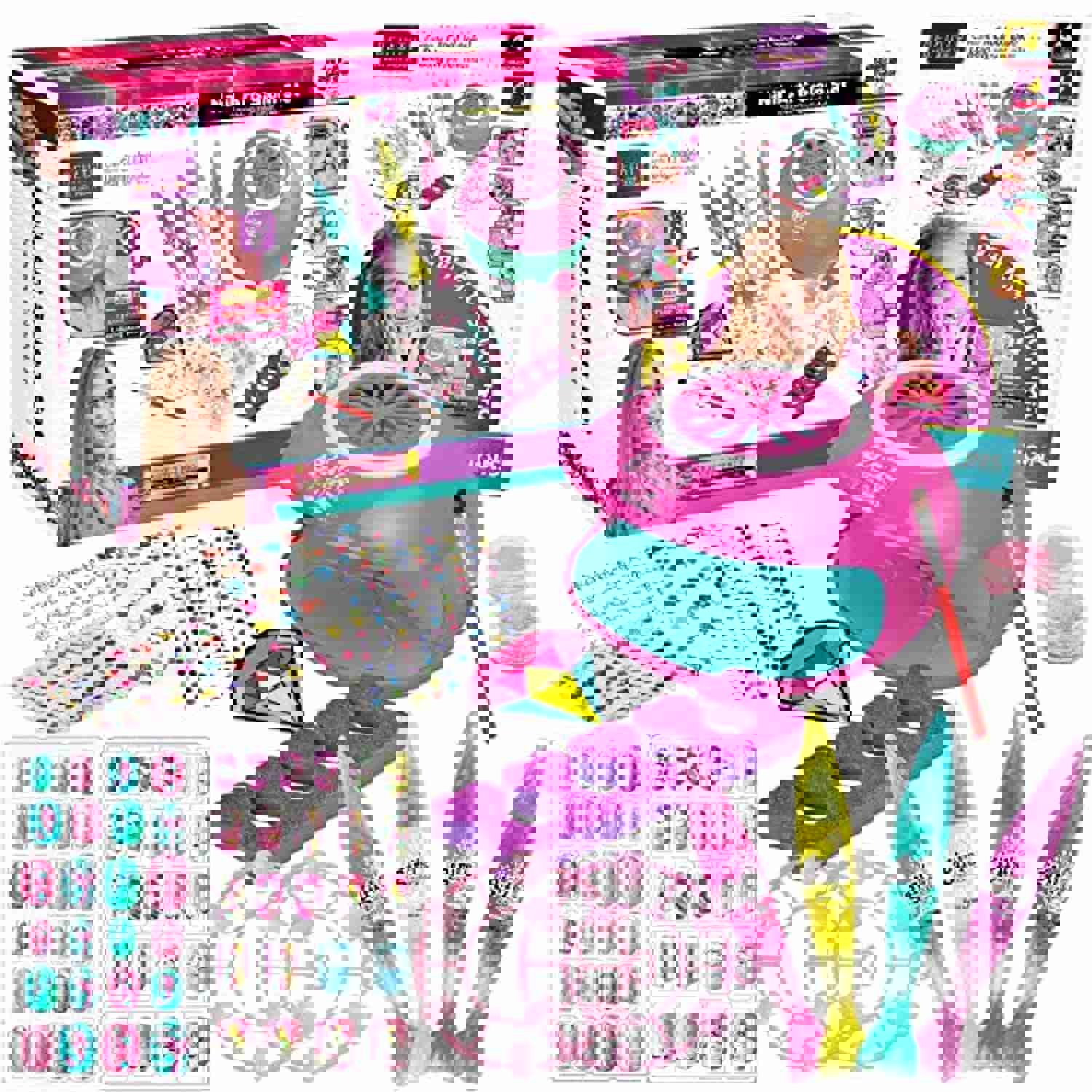 Amagoing Nail Art Kit for Girls, Kids Nail Polish Play Set with Nail Dryer, 2 in 1 Nail Pens, Sticky Cartoon Fake Nail, DIY Sticker, Glitter Powder, Nail Studio Decoration Birthday Gift for Kids Age 6-12