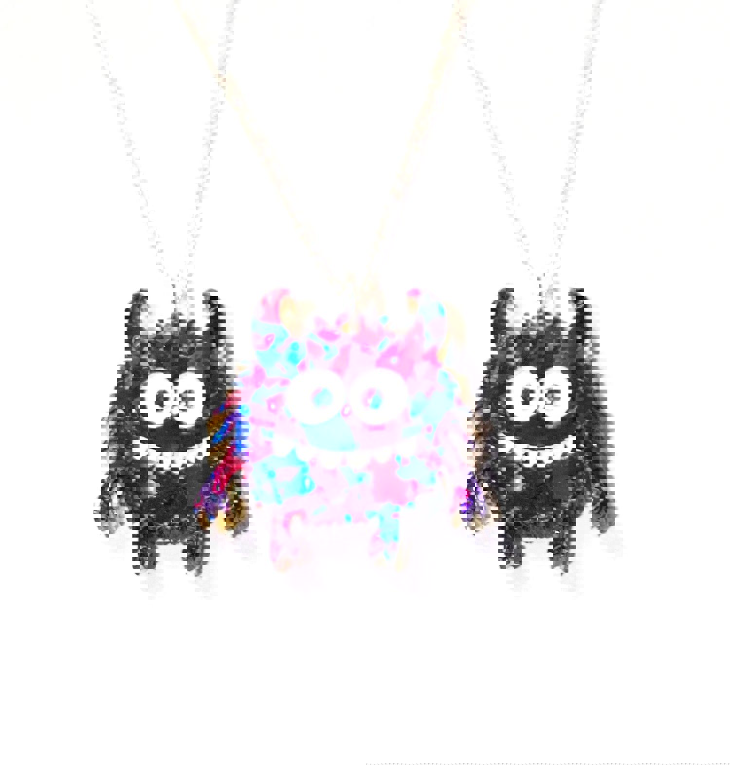 Purple Glitter Silly Monster Pendant Necklace - Retro Vaporwave Halloween Fun