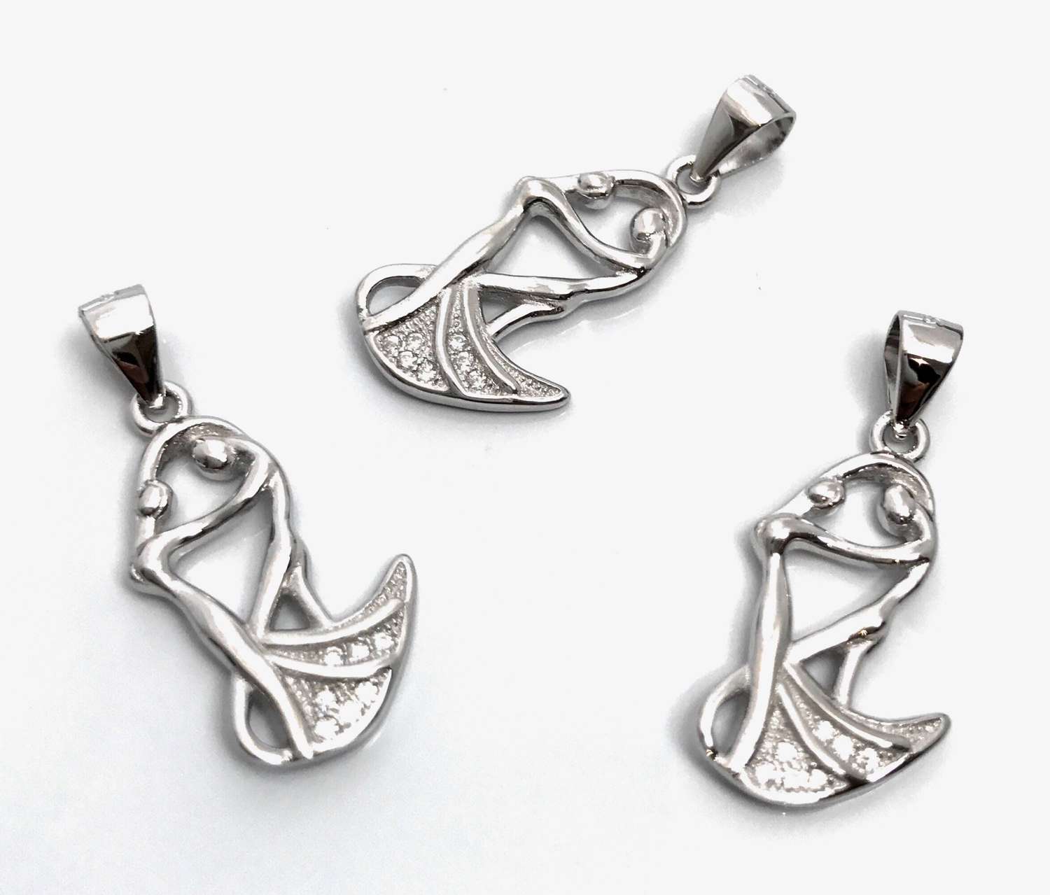 Sterling Silver CZ Micro Pave Dancing Couple Charm Pendant