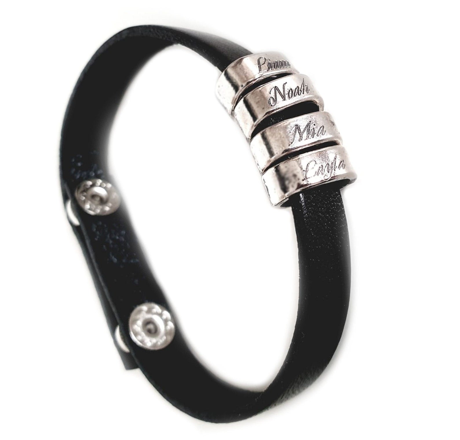 Personalized Leather Bracelet for Men with Engraved Charms - Ideal Gift for Dad