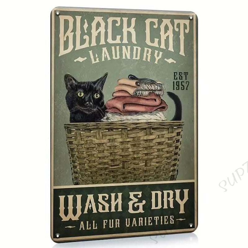 1pc Black Cat Vintage Metal Sign (12inx8in/30cm*20cm), Hanging Wall Decor for Home, Bar, Cafe, Garden