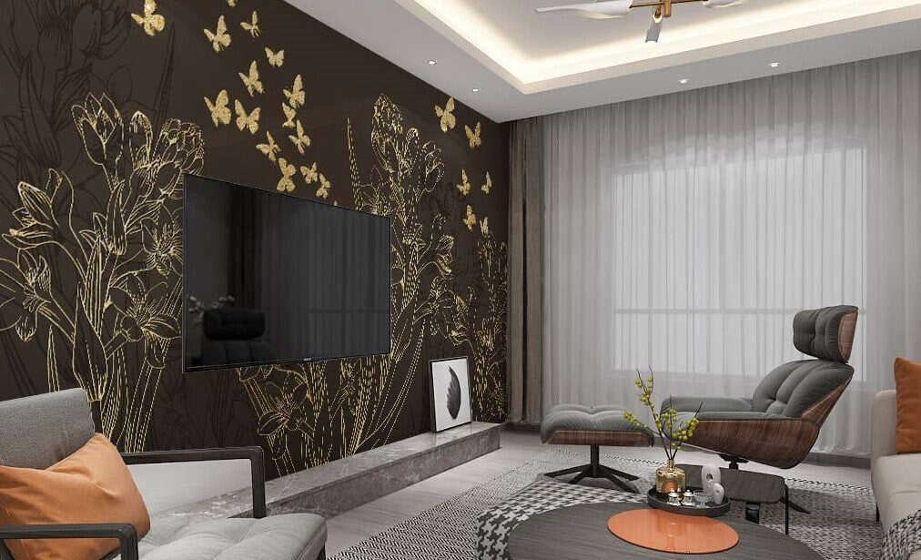 Brown Floral Peel and Stick Wallpaper Mural with Butterfly Design