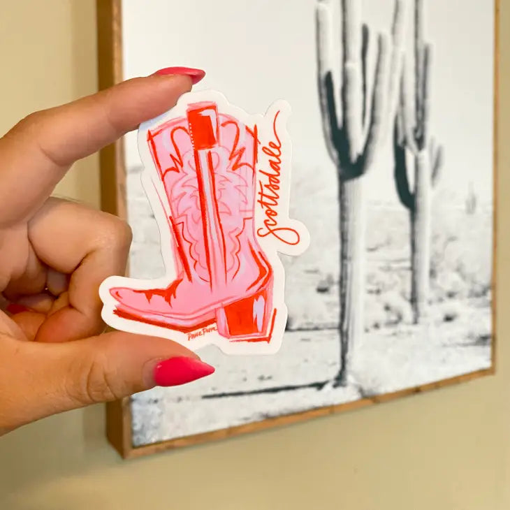 Scottsdale Cowgirl Boot Sticker - Hand Painted Watercolor Vinyl Decal