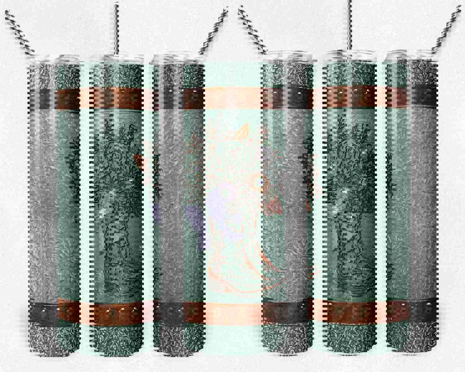 Tooled Leather Cowgirl Sage and Violet Boot with Bow - Digital Design Files