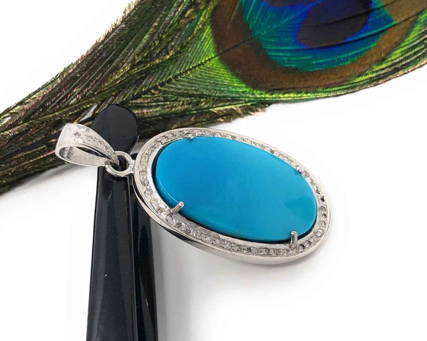 Sleeping Beauty Arizona Turquoise Pendant with Sterling Silver and Diamonds