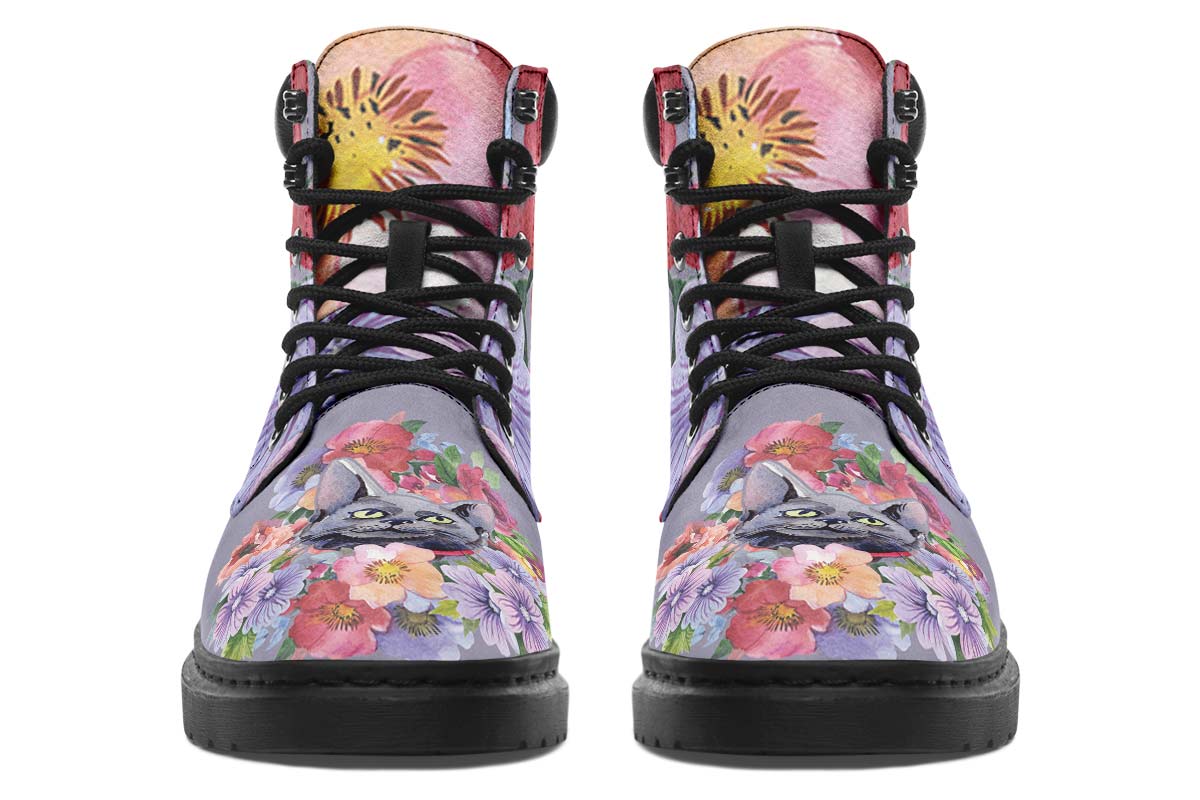 Floral Cat Classic Vibe Boots - Custom Printed Vegan Boots