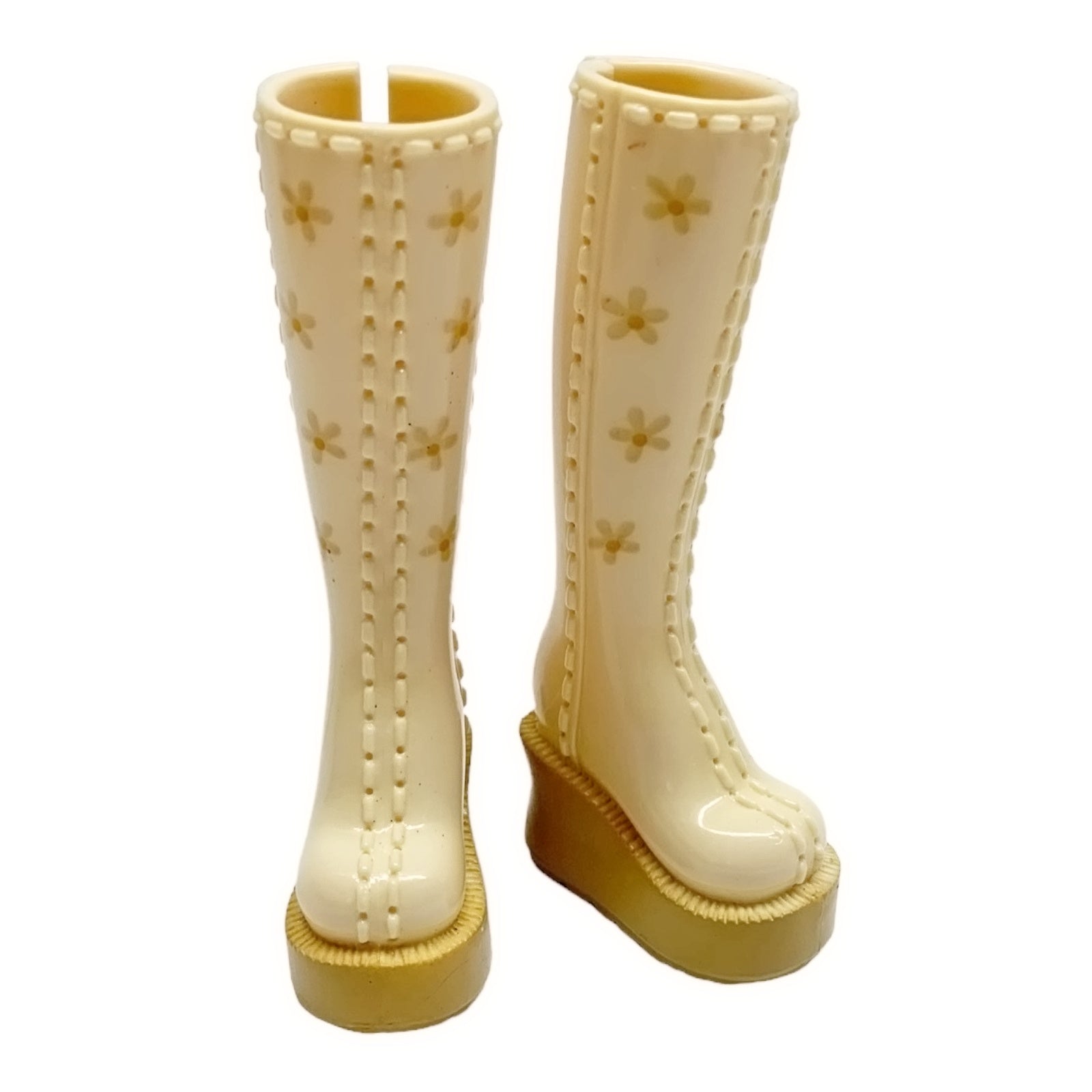 Mattel Barbie My Scene Doll Replacement Shoes - Tall Knee High Ivory Cream Floral Platform Boots
