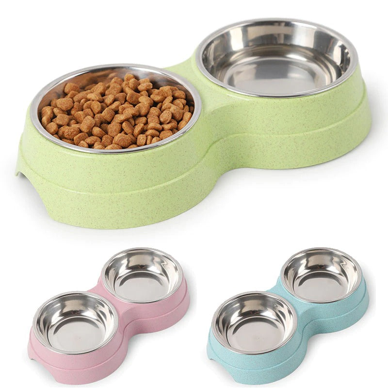 Double Pet Bowls Stainless Steel Dog Food and Water Feeder for Cats and Puppies