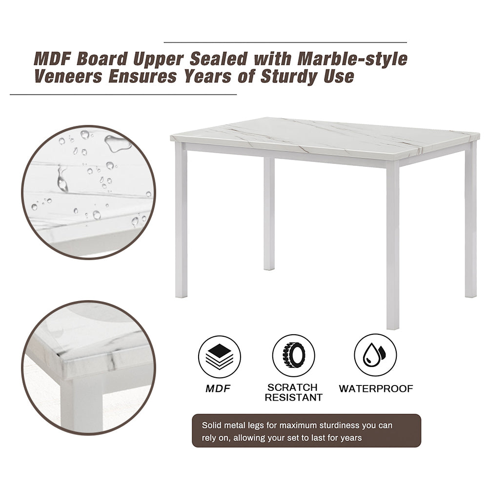 5 Piece Kitchen Dining Table and Chair Set with Faux Marble Table and PU Leather Chairs