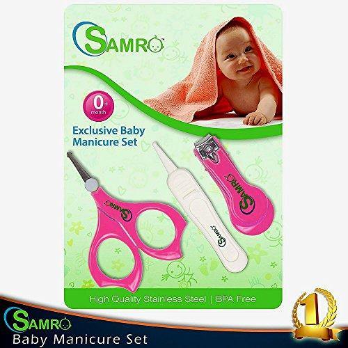 Baby Nails Clipper Set with Scissors & Nasal Tweezer - Ergonomic Toddler Grooming Kit (Pink)