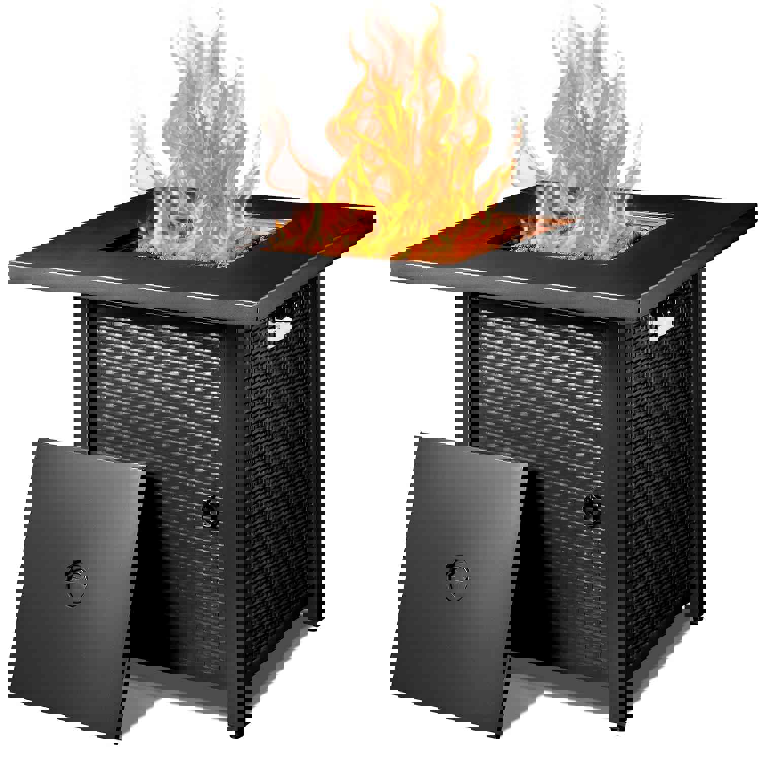 Homall 28in Wicker & Rattan Square Propane Fire Pit Table for Outdoor Dining