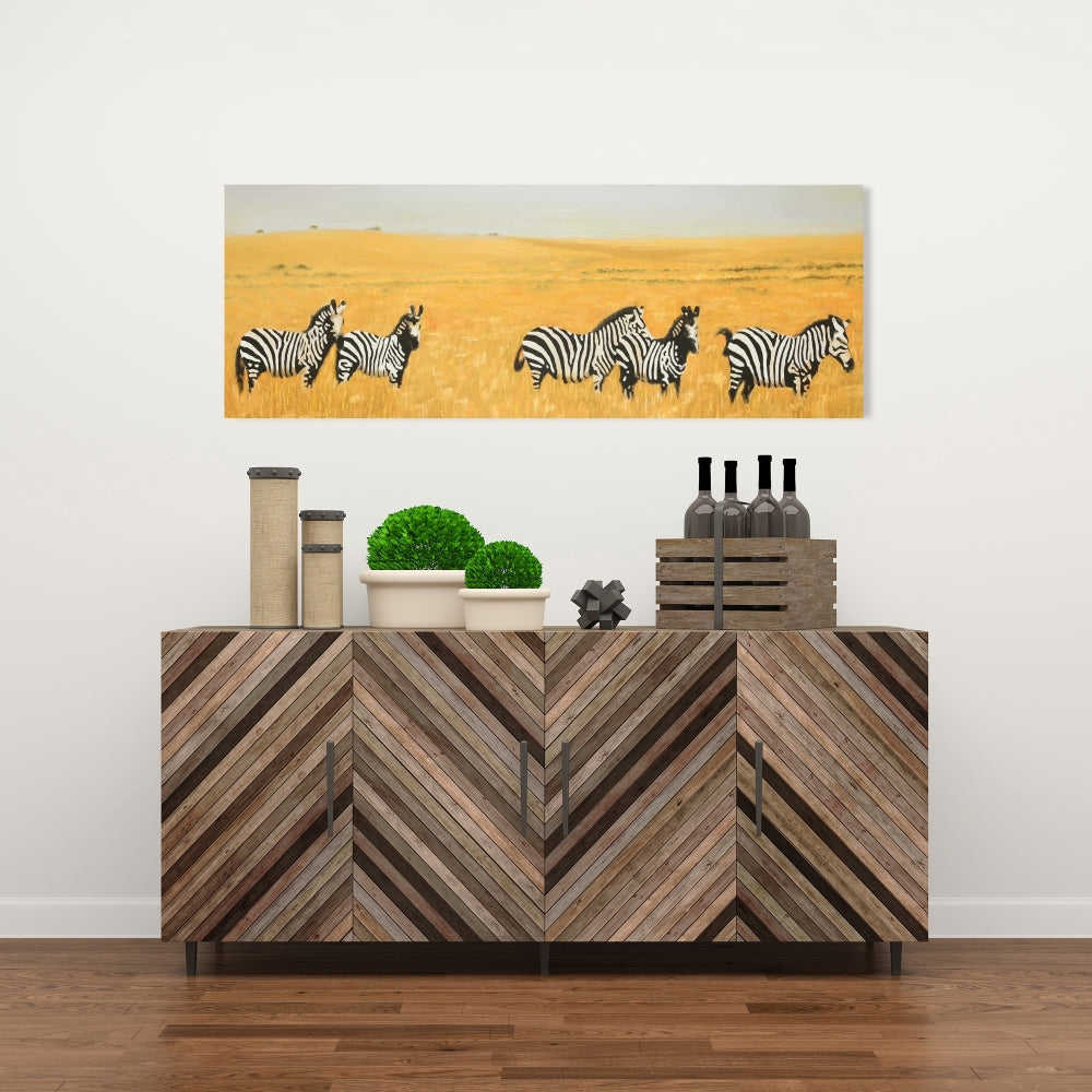 Herd Of Zebra - Fine Art Gallery Wrapped Canvas 16x48