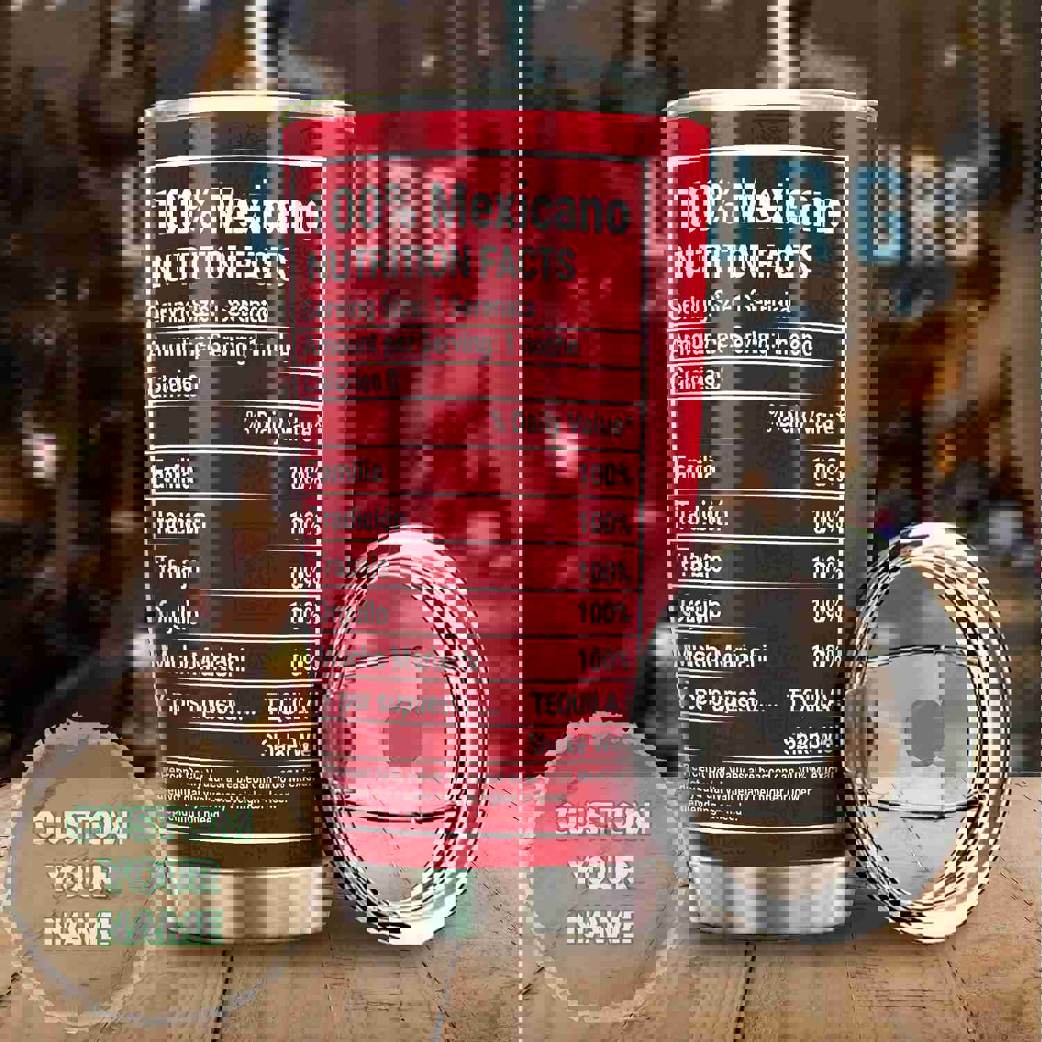 Personalized Mexicano Nutrition Facts Stainless Steel Tumbler - Double-Walled Insulation Sporty Thermal Cup