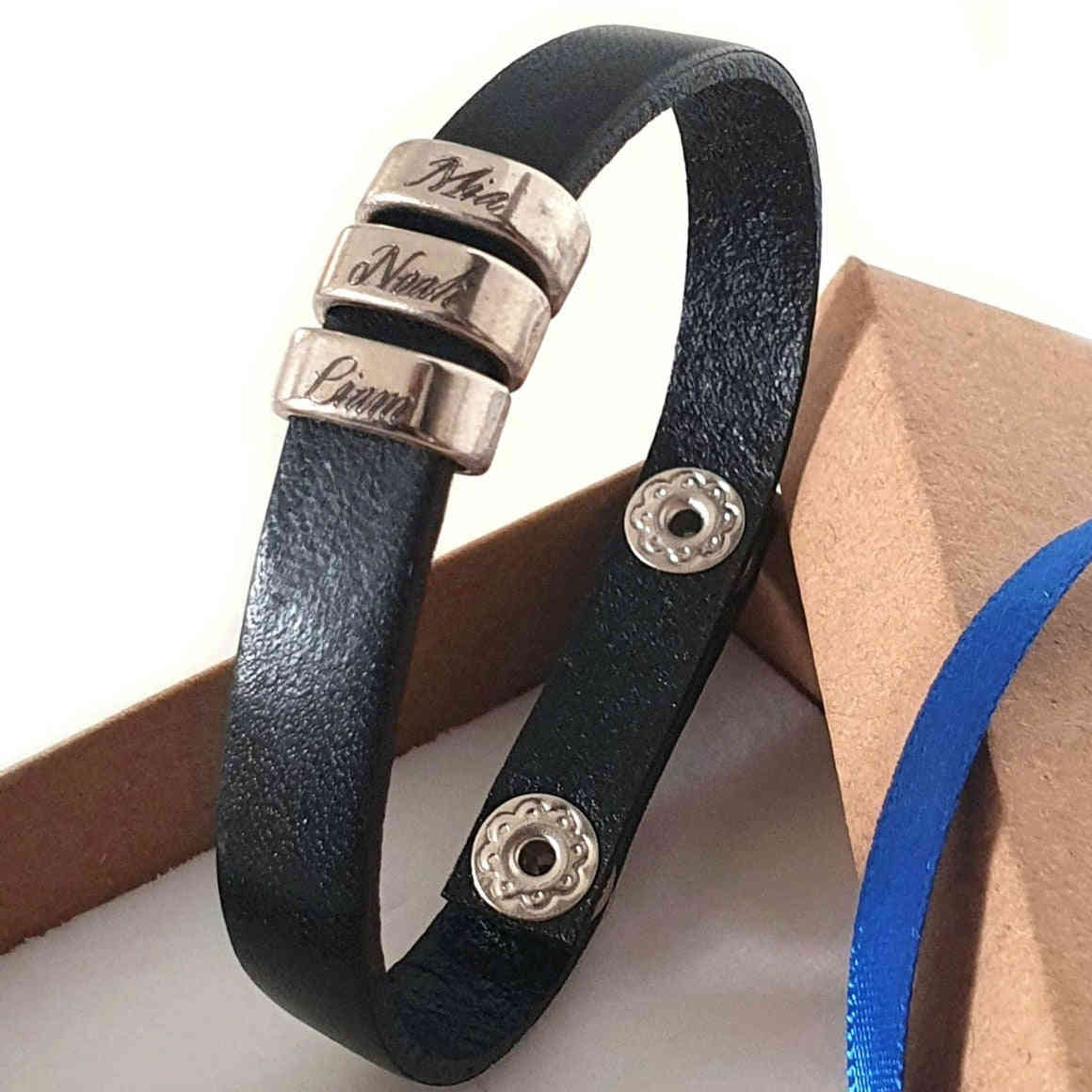 Personalized Leather Bracelet for Men with Engraved Charms - Ideal Gift for Dad
