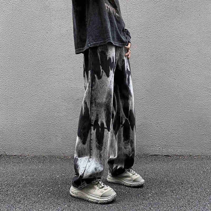 Nukty Tie-dye Jeans Men High Street Straight Denim Pants