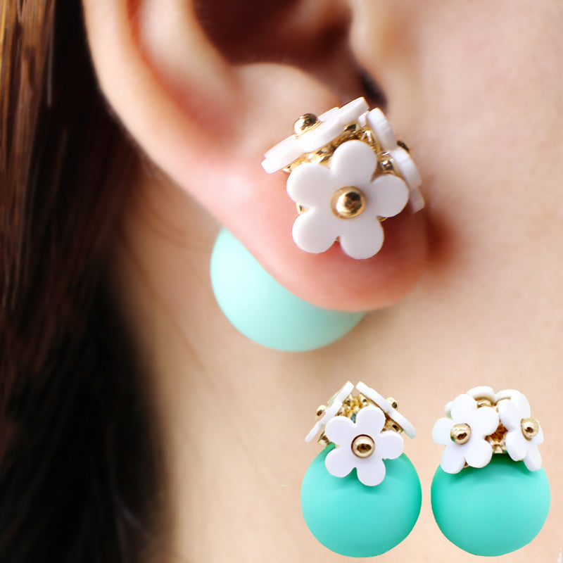 Fashion Simulated Pearl Ball Earrings - Double Side Stud Earrings for Women