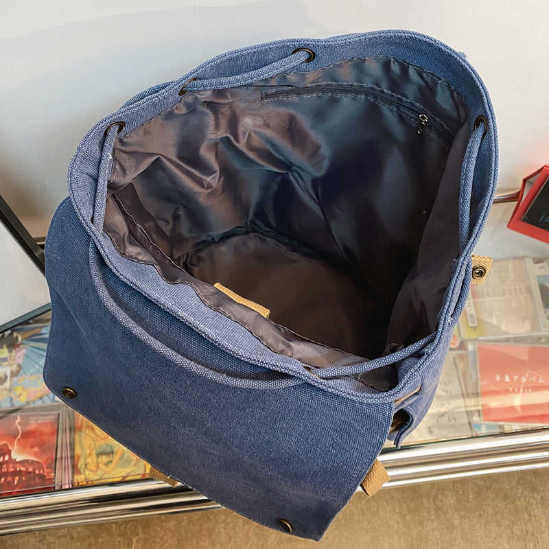 lhzstore Flap Backpack for Women - Large Capacity Fashion Canvas Drawstring School Bag