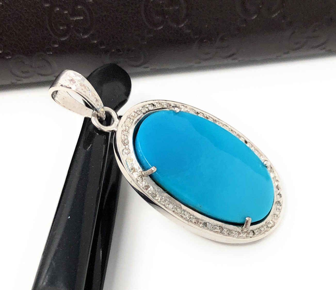 Sleeping Beauty Arizona Turquoise Pendant with Sterling Silver and Diamonds