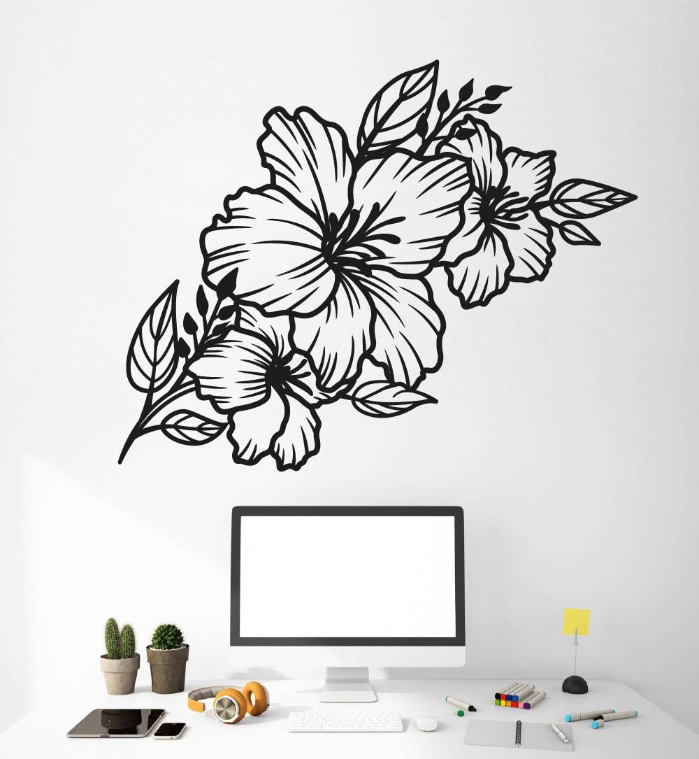 Flowers Floral Vinyl Wall Sticker - Gumamela Plant Spring Silhouette Decal