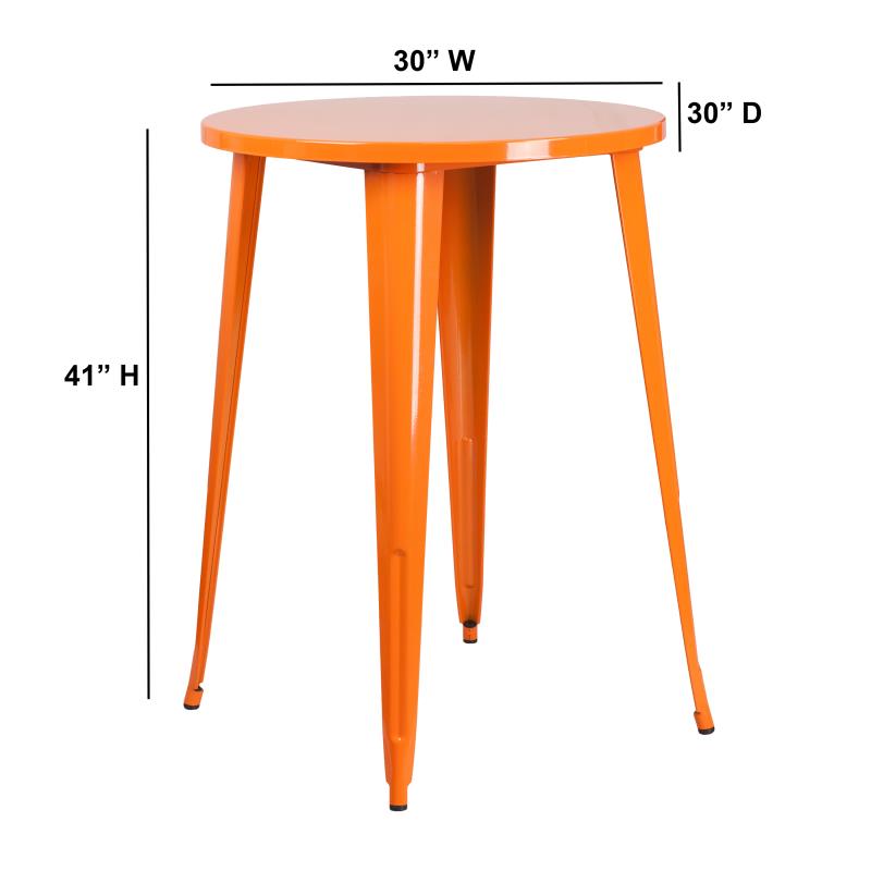 Flash Furniture Philip Commercial Grade 30" Round Orange Metal Indoor-Outdoor Bar Height Table