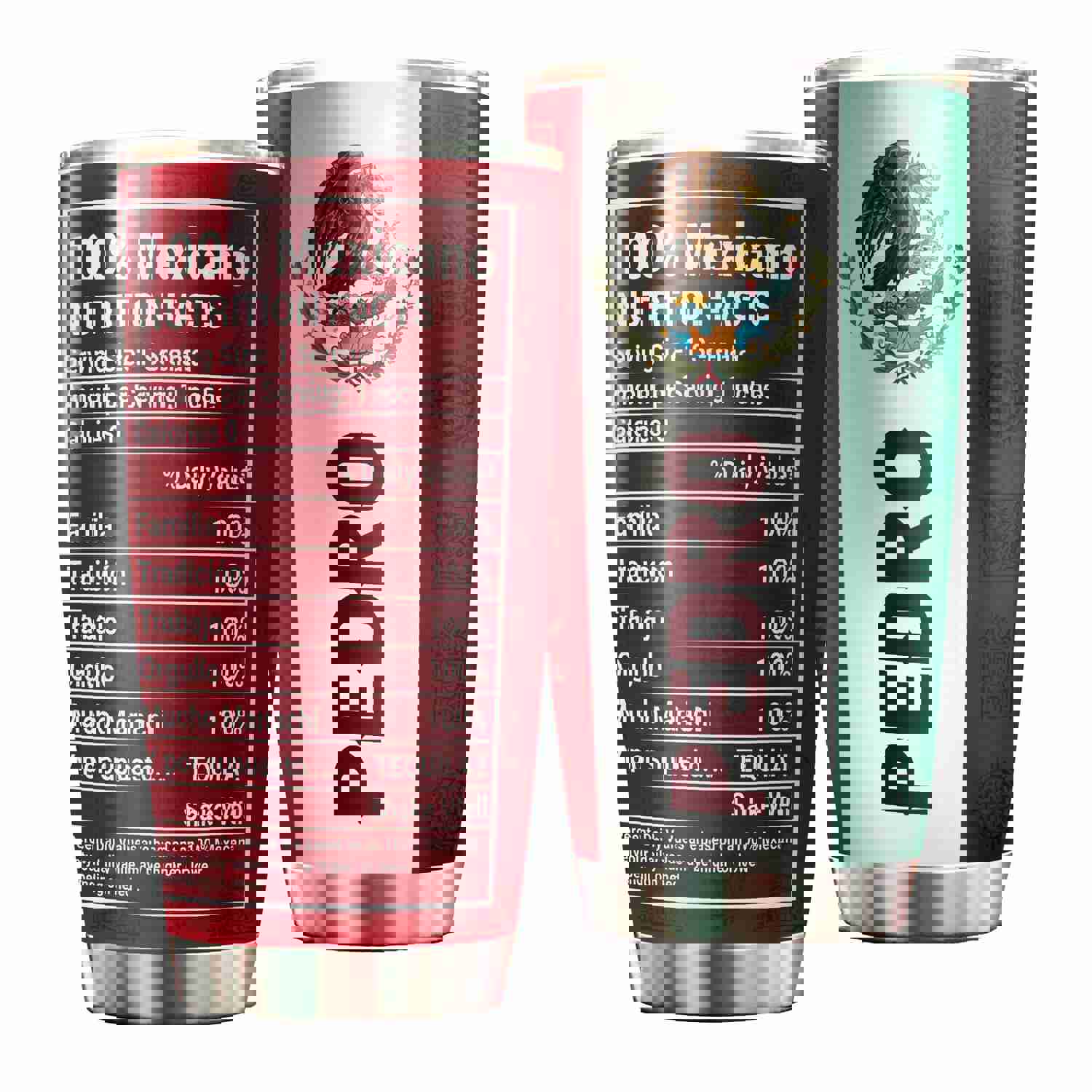 Personalized Mexicano Nutrition Facts Stainless Steel Tumbler - Double-Walled Insulation Sporty Thermal Cup