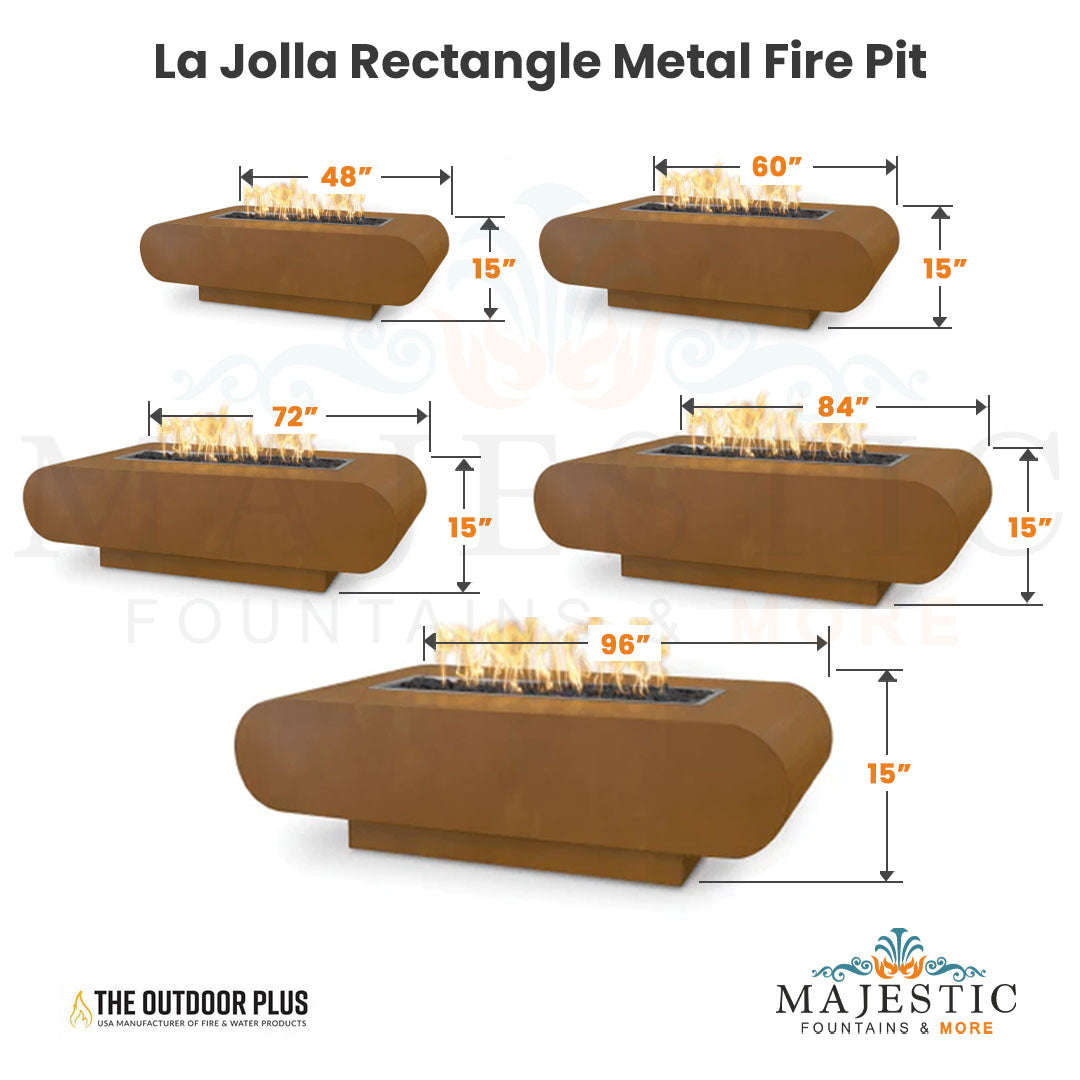 The Outdoor Plus La Jolla Rectangle Metal Fire Pit with Free Cover