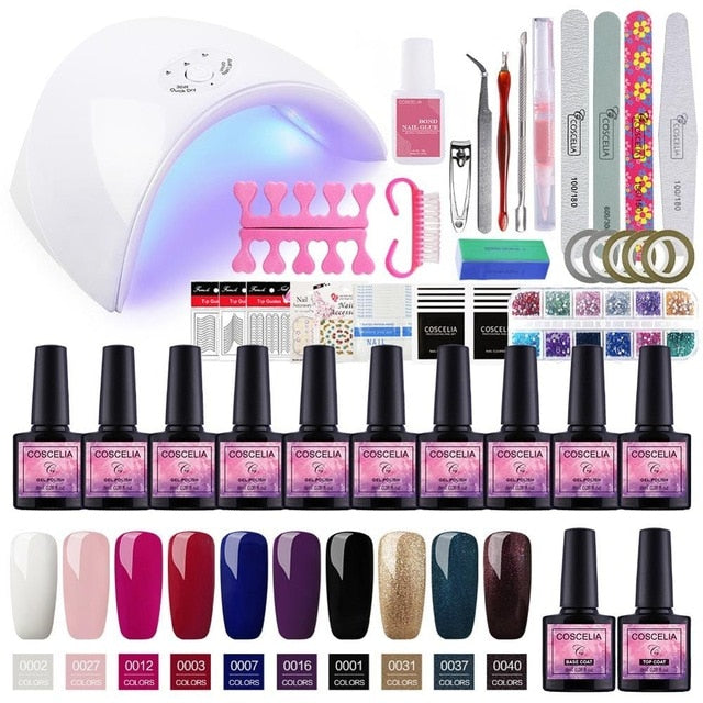 Home Salon Nail Gel Polish Manicure Art Kit with Rhinestone Crystals