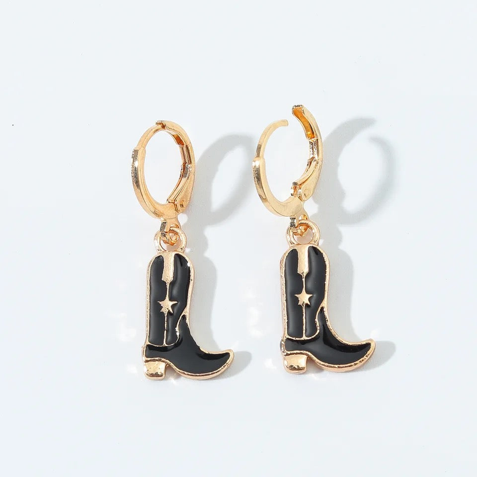 Western Cowboy Boots Dangle Earrings for Women - Gold Plated Party Wedding Jewelry