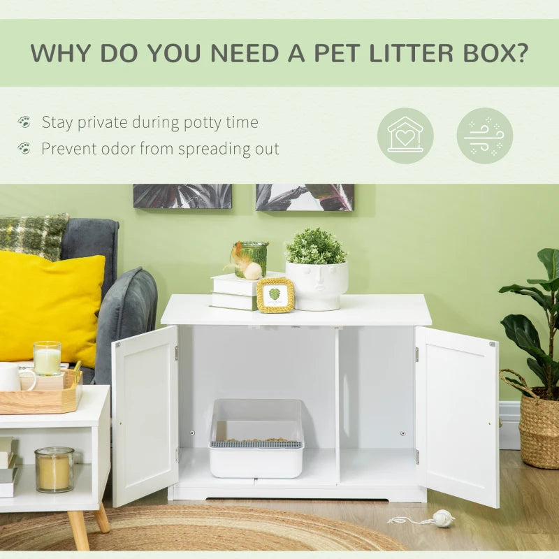 PawHut Adjustable Cat Litter Box Enclosure with Magnetic Doors - Multi-Functional Side Table for Indoor Use