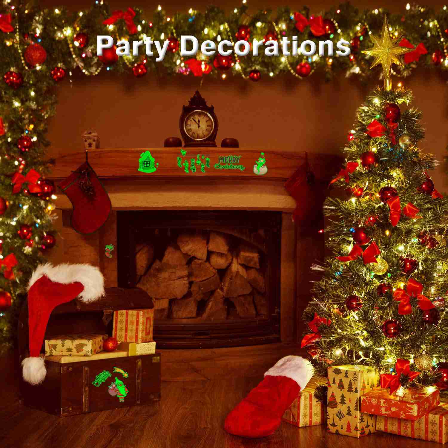 Partywind 10 Sheets Luminous Christmas Temporary Tattoos for Kids - Festive Holiday Stickers for Parties