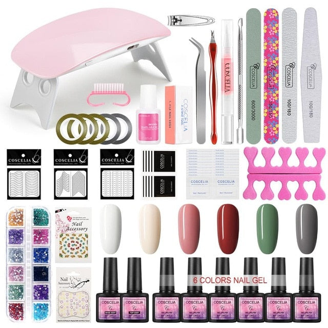 Home Salon Nail Gel Polish Manicure Art Kit with Rhinestone Crystals