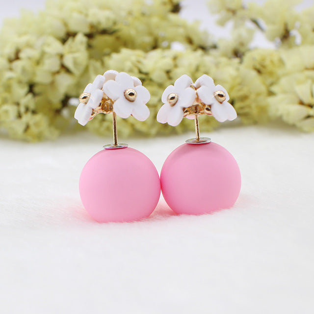 Fashion Simulated Pearl Ball Earrings - Double Side Stud Earrings for Women