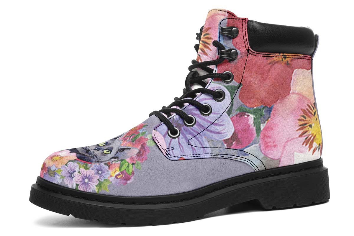 Floral Cat Classic Vibe Boots - Custom Printed Vegan Boots