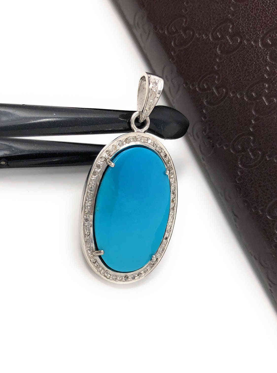 Sleeping Beauty Arizona Turquoise Pendant with Sterling Silver and Diamonds