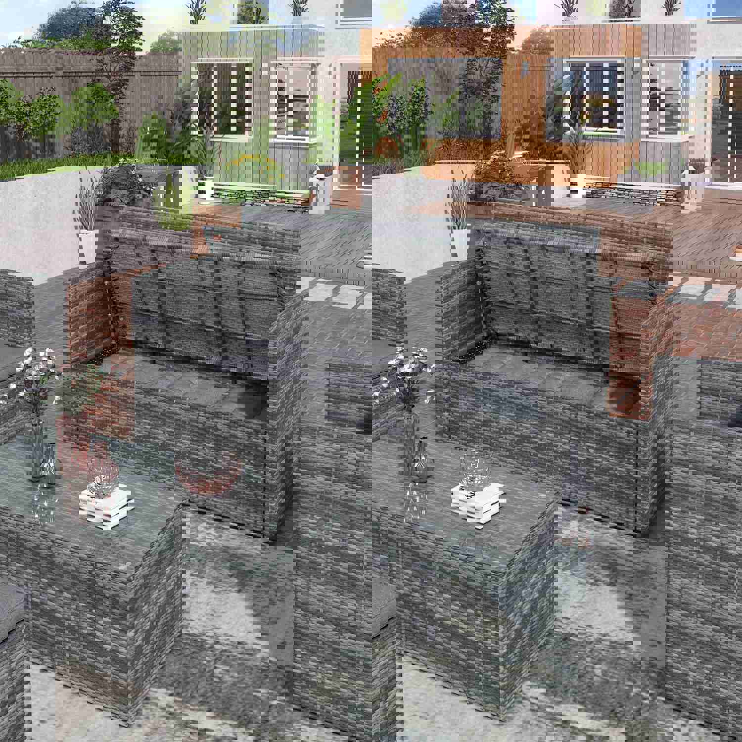 TOPMAX 5-piece Outdoor UV-Resistant Patio Sofa Set with Storage Bench