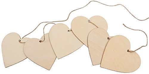 Kurtzy 50 Pack of Unfinished Wooden Hearts with Natural Twine - 10x10cm / 4x4 Inches for Crafts and Decor