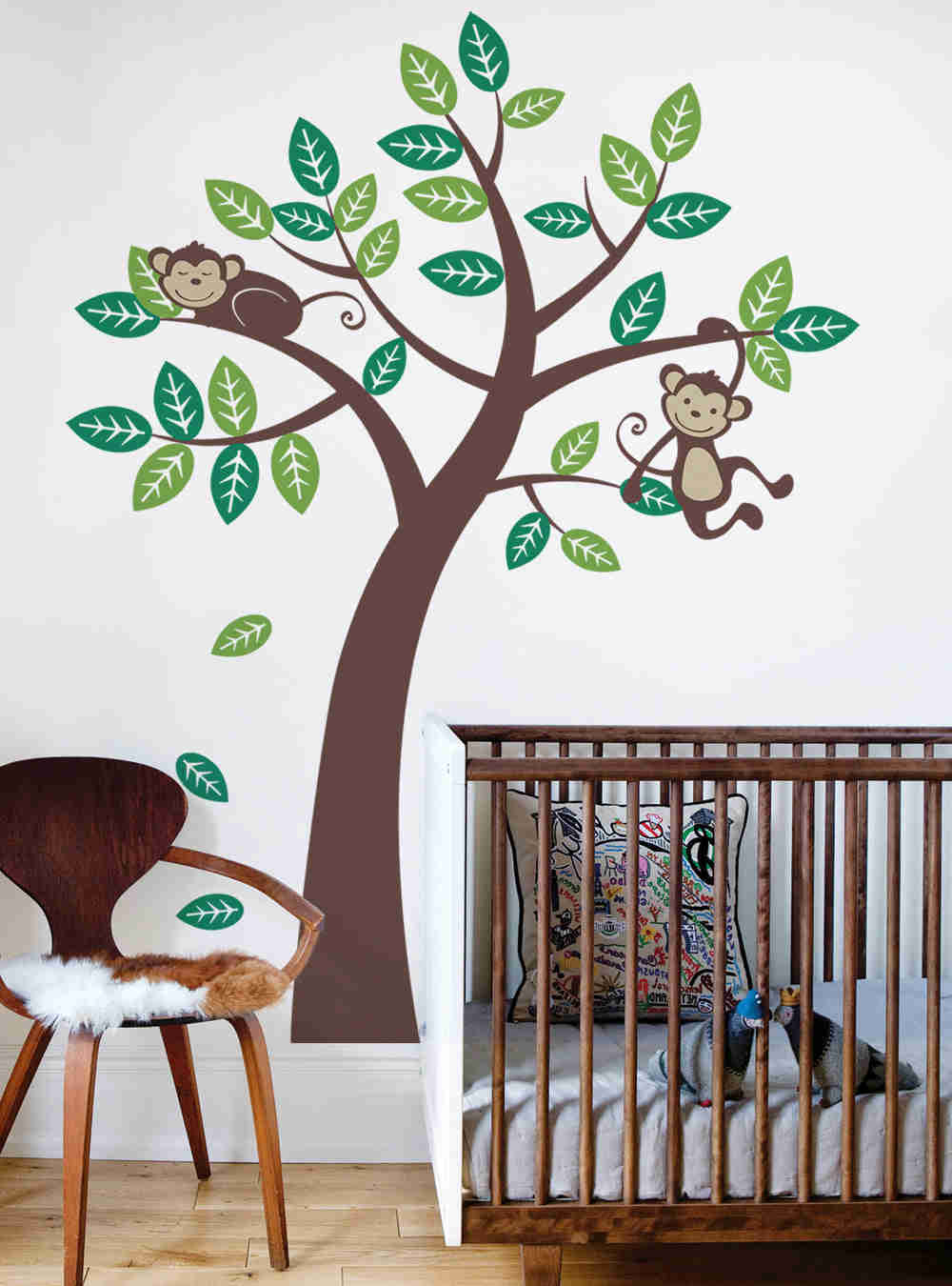 Tree Wall Decal with Monkeys for Nursery Decor