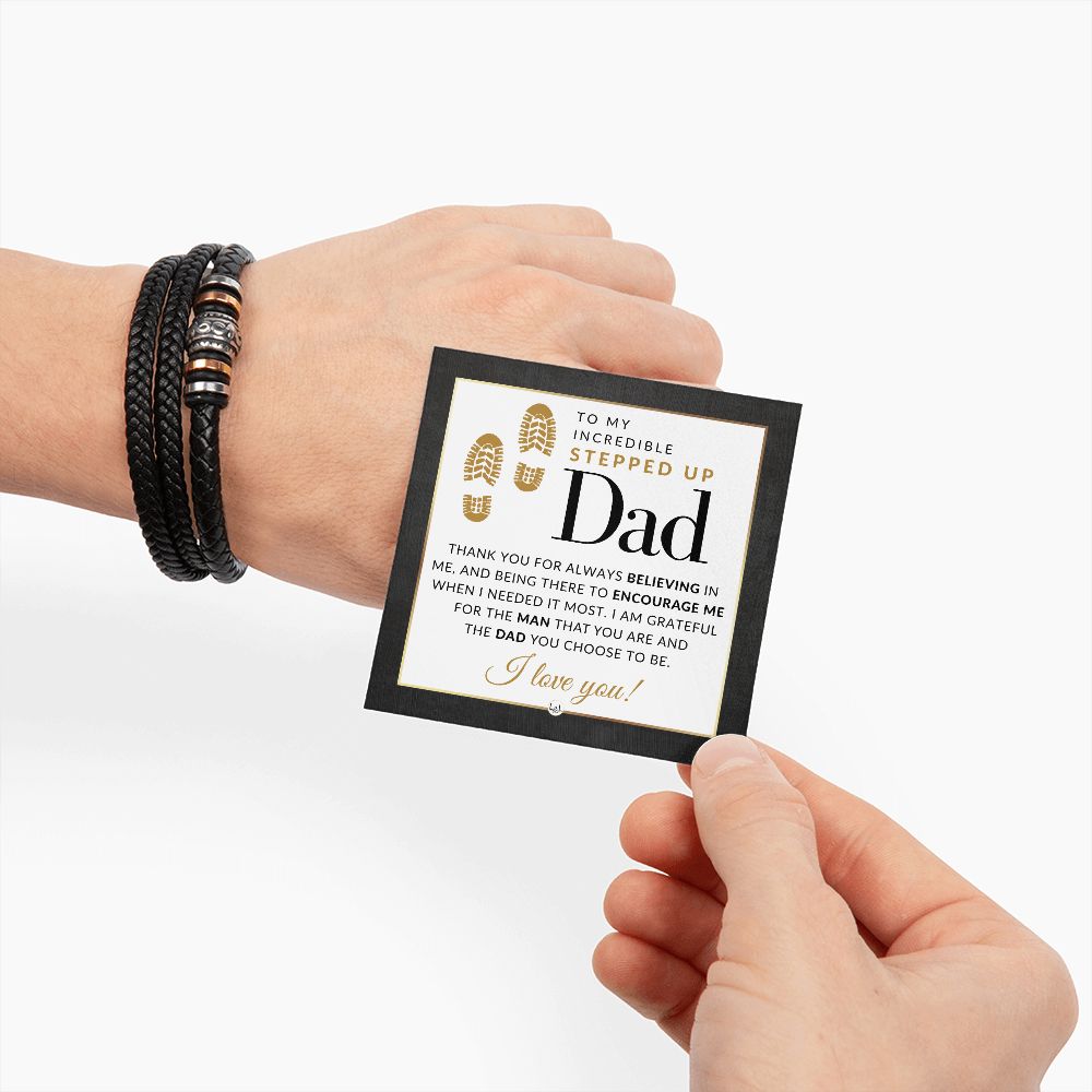 Stepped Up Dad Gift - Mens Leather Bracelet For Dad - Great For Christmas, Fathers Day or His Birthday