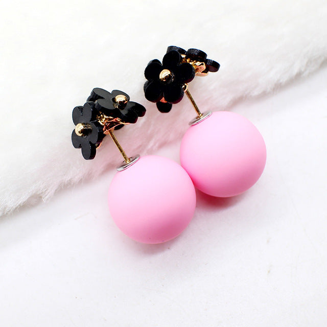 Fashion Simulated Pearl Ball Earrings - Double Side Stud Earrings for Women