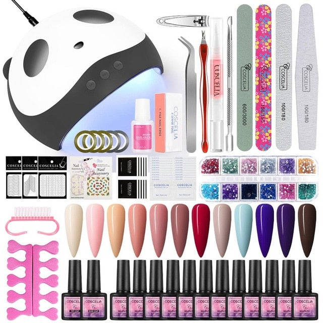 Home Salon Nail Gel Polish Manicure Art Kit with Rhinestone Crystals
