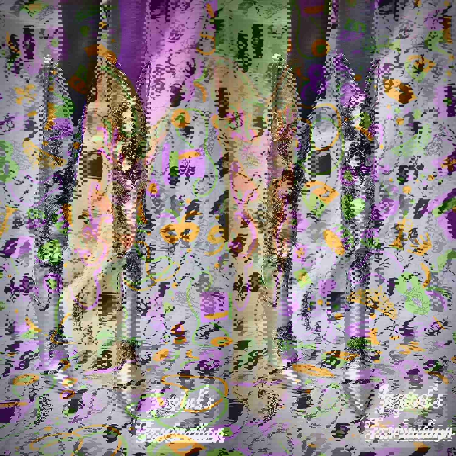 Golden Mardi Gras High Heel Boots - Unique Beaded Cowgirl Party Shoes