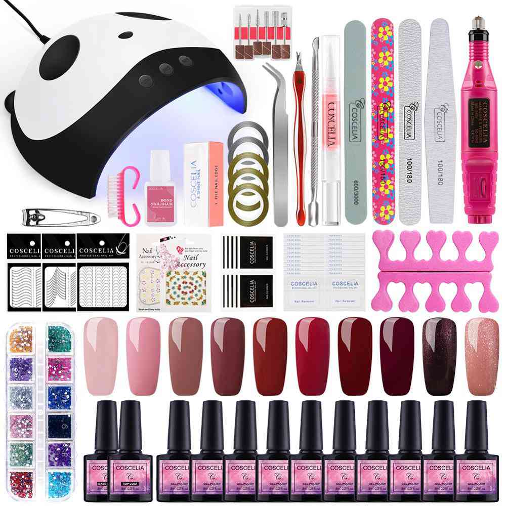 Home Salon Nail Gel Polish Manicure Art Kit with Rhinestone Crystals