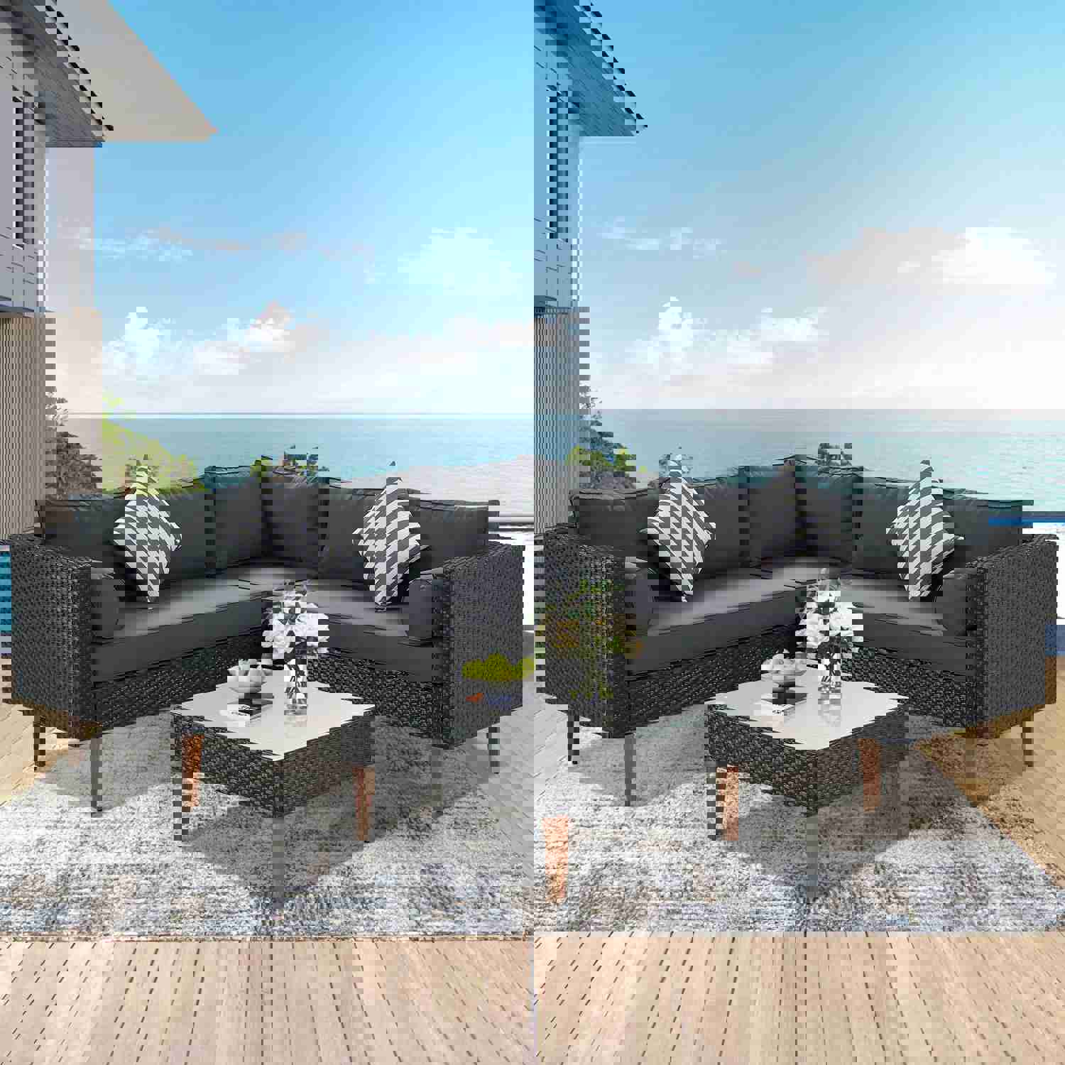 SEGMART 4-Piece Outdoor Patio Furniture Set with Colorful Pillows & Table