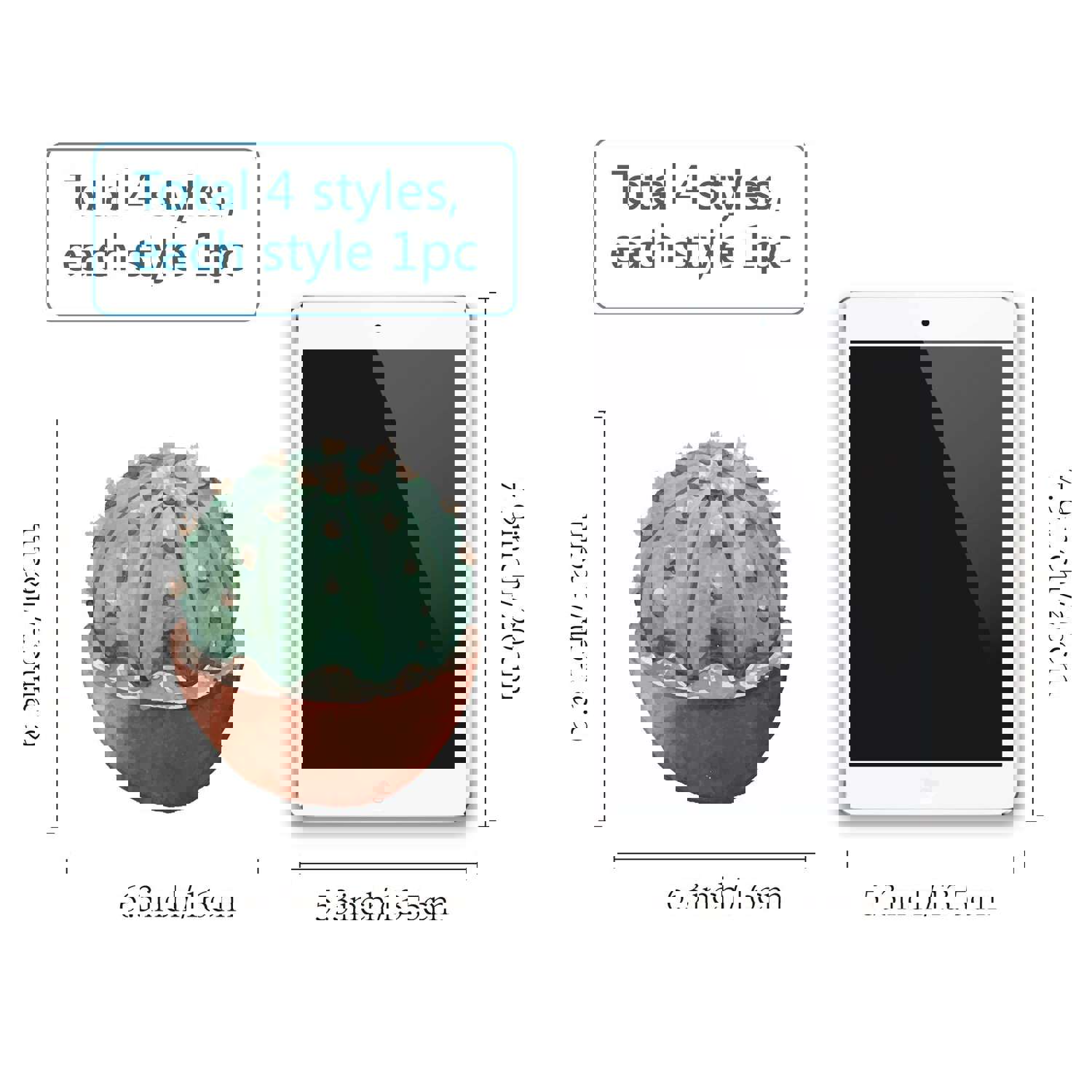 Craspire PVC Wall Sticker Set - Cactus Pattern, Flat Round Shape for Window or Stairway Decoration (4 Styles, 4pcs/set)